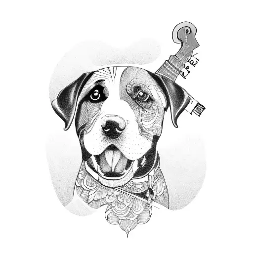 A dog playing a guitar tattoo design idea
