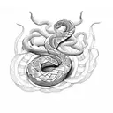 tattoo design, a snake sliding horizontally around thorns, outline, fineline tattoo design idea
