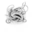 tattoo design, a snake sliding horizontally around thorns, outline, fineline tattoo design idea