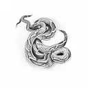 tattoo design, a snake sliding horizontally around thorns, outline, fineline tattoo design idea