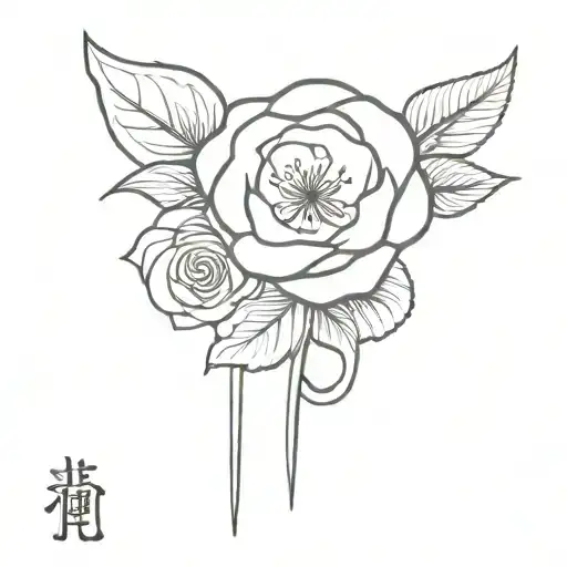Japanese kanji character for 'mother' incorporated into a design with a rose tattoo design idea