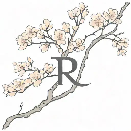 Abstract Japanese cherry blossom tree with the letter 'r' hidden in the branches tattoo design idea