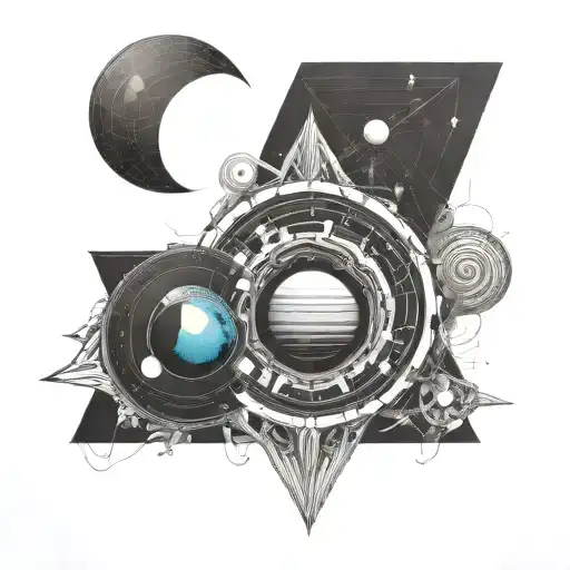 solar system 3d abstract davinchi style with only eart colored and ukrainian ornament tattoo design idea