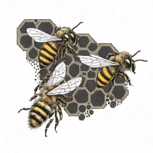 honeybees and a bee hive honey colm tattoo design idea