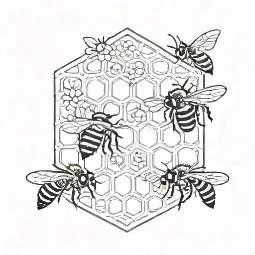 honeybees and a bee hive honey colm tattoo design idea