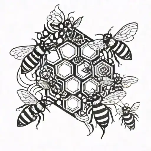 honeybees and a bee hive honey colm tattoo design idea