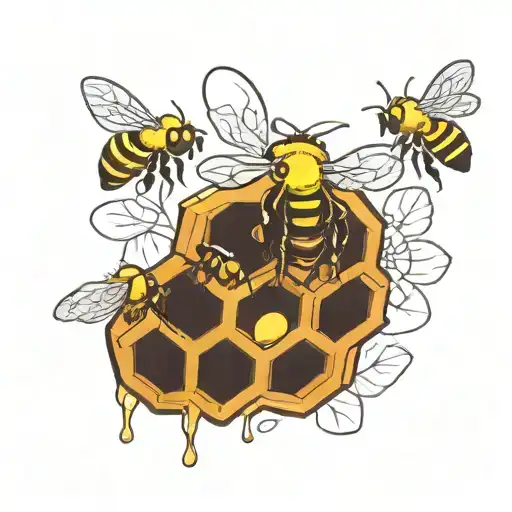 honeybees and a bee hive honey colm tattoo design idea