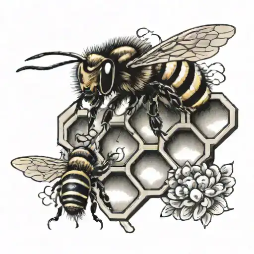 honeybees and a bee hive honey colm tattoo design idea