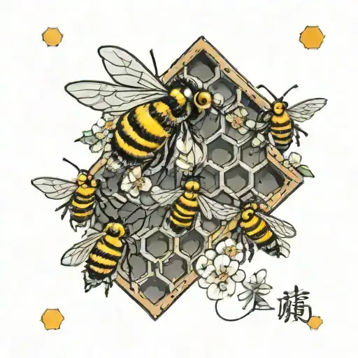 honeybees and a bee hive honey colm tattoo design idea