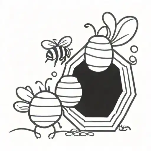 honeybees and a bee hive honey colm tattoo design idea