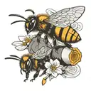 honeybees and a bee hive honey colm tattoo design idea