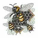 honeybees and a bee hive honey colm tattoo design idea