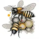honeybees and a bee hive honey colm tattoo design idea