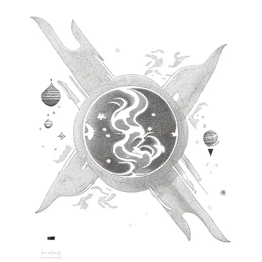 neptune planet with phoenix tattoo design idea