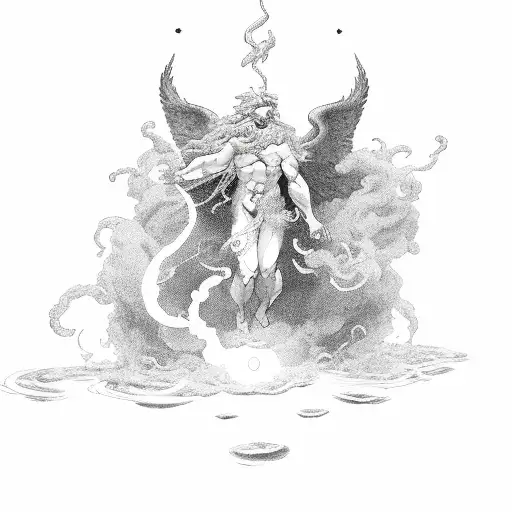 neptune with phoenix tattoo design idea