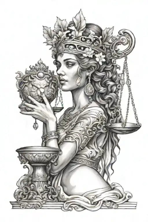 femida goddess with libra tattoo design idea