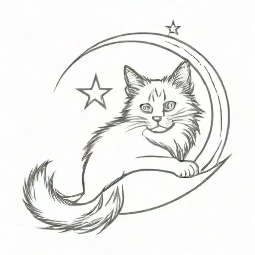 Maine coon cat sitting on moon tattoo design idea
