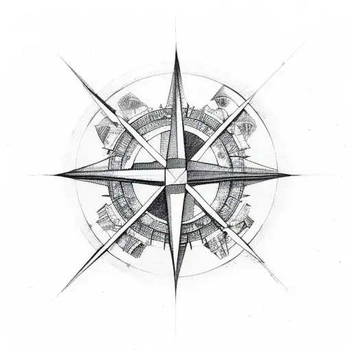 A cross intersecting with a compass tattoo design idea