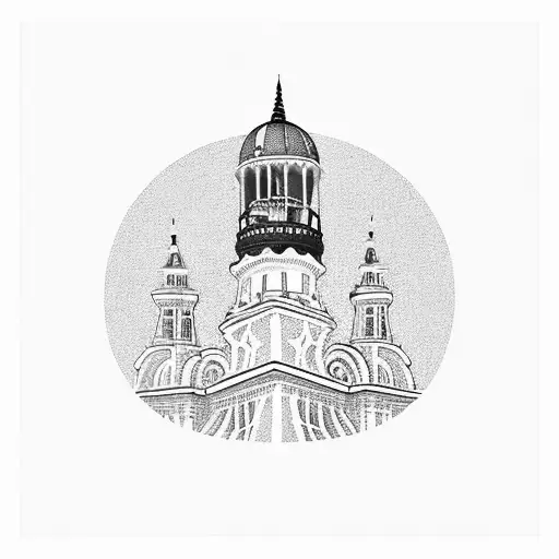 A whimsical hot air balloon floating over the iconic landmarks of Santiago, Mendoza, Buenos Aires, and Montevidéu tattoo design idea
