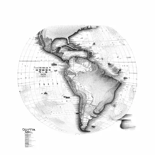 A detailed map of South America with Santiago, Mendoza, Buenos Aires, and Montevidéu highlighted and interconnected with dotted lines tattoo design idea
