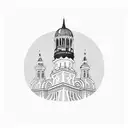 A whimsical hot air balloon floating over the iconic landmarks of Santiago, Mendoza, Buenos Aires, and Montevidéu tattoo design idea