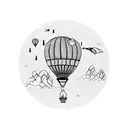 A whimsical hot air balloon floating over the iconic landmarks of Santiago, Mendoza, Buenos Aires, and Montevidéu tattoo design idea