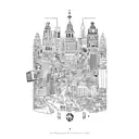 A surreal scene of a student backpacking through the vibrant streets of Santiago, Mendoza, Buenos Aires, and Montevidéu, with each city represented by a unique symbol tattoo design idea