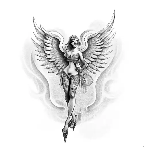 seven Spanish angels catholic full leg sleeve tattoo design idea