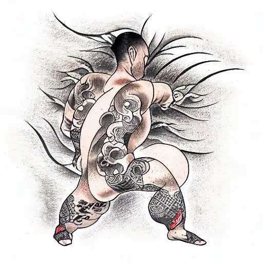 allegator Gena standing in fire near to Lamborghini tattoo design idea