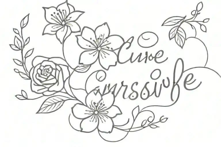 cursive words with flowers coming out tattoo design idea