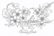 cursive words with flowers coming out tattoo design idea