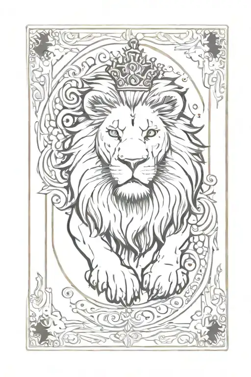 A lion on a playing card. There is a crown in each of the two corners, top left and bottom right. tattoo design idea
