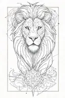 Lion head with lightning-like scars on the face that are red. tattoo design idea