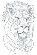 Lion head with lightning-like scars on the face that are red. tattoo design idea