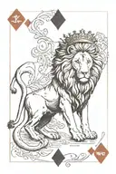 A lion on a playing card. There is a crown in each of the two corners, top left and bottom right. tattoo design idea