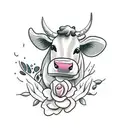 a cartoon cow sitting down smelling a flower  tattoo design idea