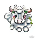 a cartoon cow sitting down smelling a flower  tattoo design idea
