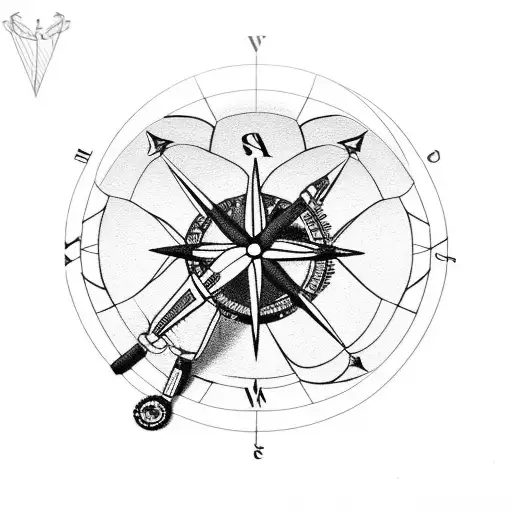 motorcycle with ski mountains and compass tattoo design idea