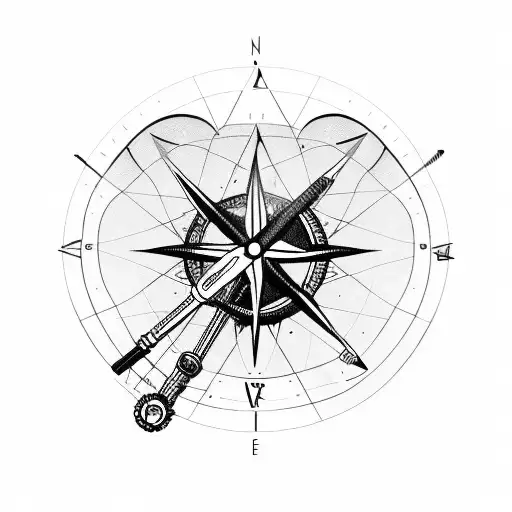motorcycle with ski mountains and compass tattoo design idea