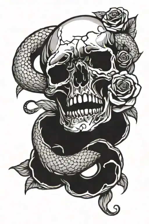 skull rose snake tattoo design idea