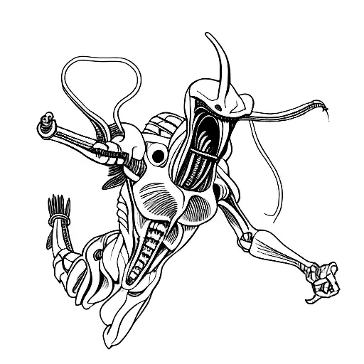 xenomorph dynamic pose tattoo design idea