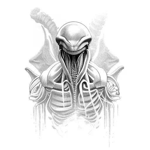 xenomorph dynamic pose tattoo design idea