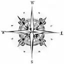 A dotwork illustration of a compass with the One Piece symbol tattoo design idea