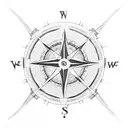 A dotwork illustration of a compass with the One Piece symbol tattoo design idea