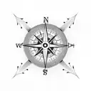 A dotwork illustration of a compass with the One Piece symbol tattoo design idea