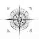 A dotwork illustration of a compass with the One Piece symbol tattoo design idea
