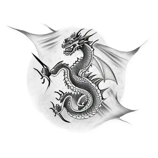 Dragon sleeve tattoo (For the dragon to be black or red or maybe blue or green), thorns or vines coming next to tattoo design idea