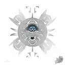 A hikae with the sun and it's rays spreading out from the chest on the arm tattoo design idea