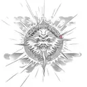 A hikae with the sun and it's rays spreading out from the chest on the arm tattoo design idea