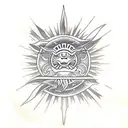 A hikae with the sun and it's rays spreading out from the chest on the arm tattoo design idea
